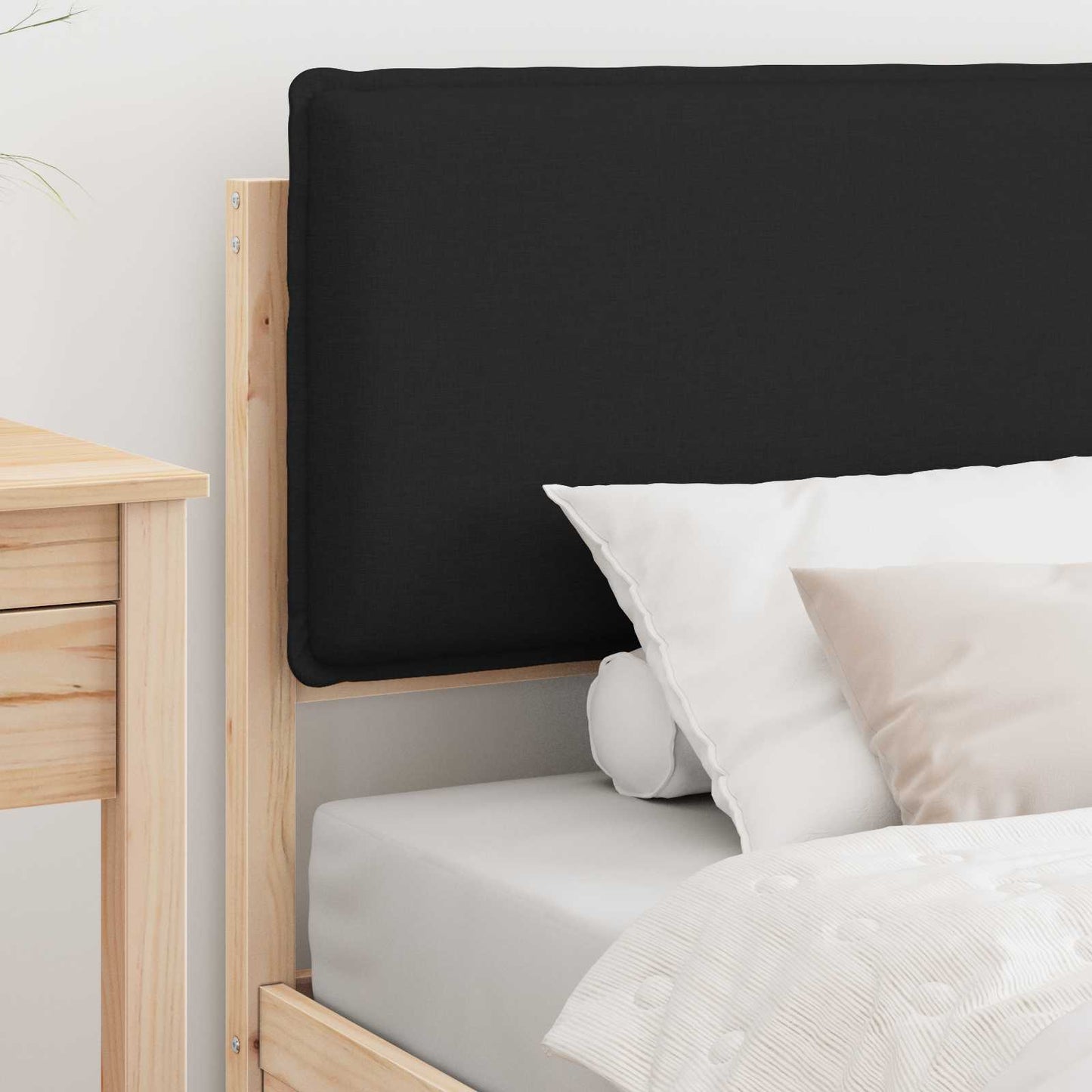 Letto con Testiera Rivestita Nero 100 x 200 cm Pino massello