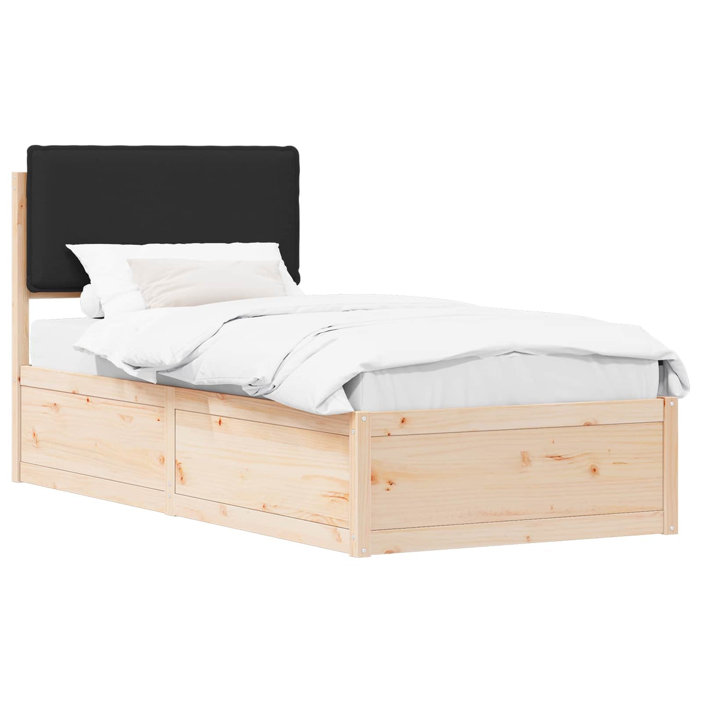 Letto con Testiera Rivestita Nero 90 x 190 cm Pino massello