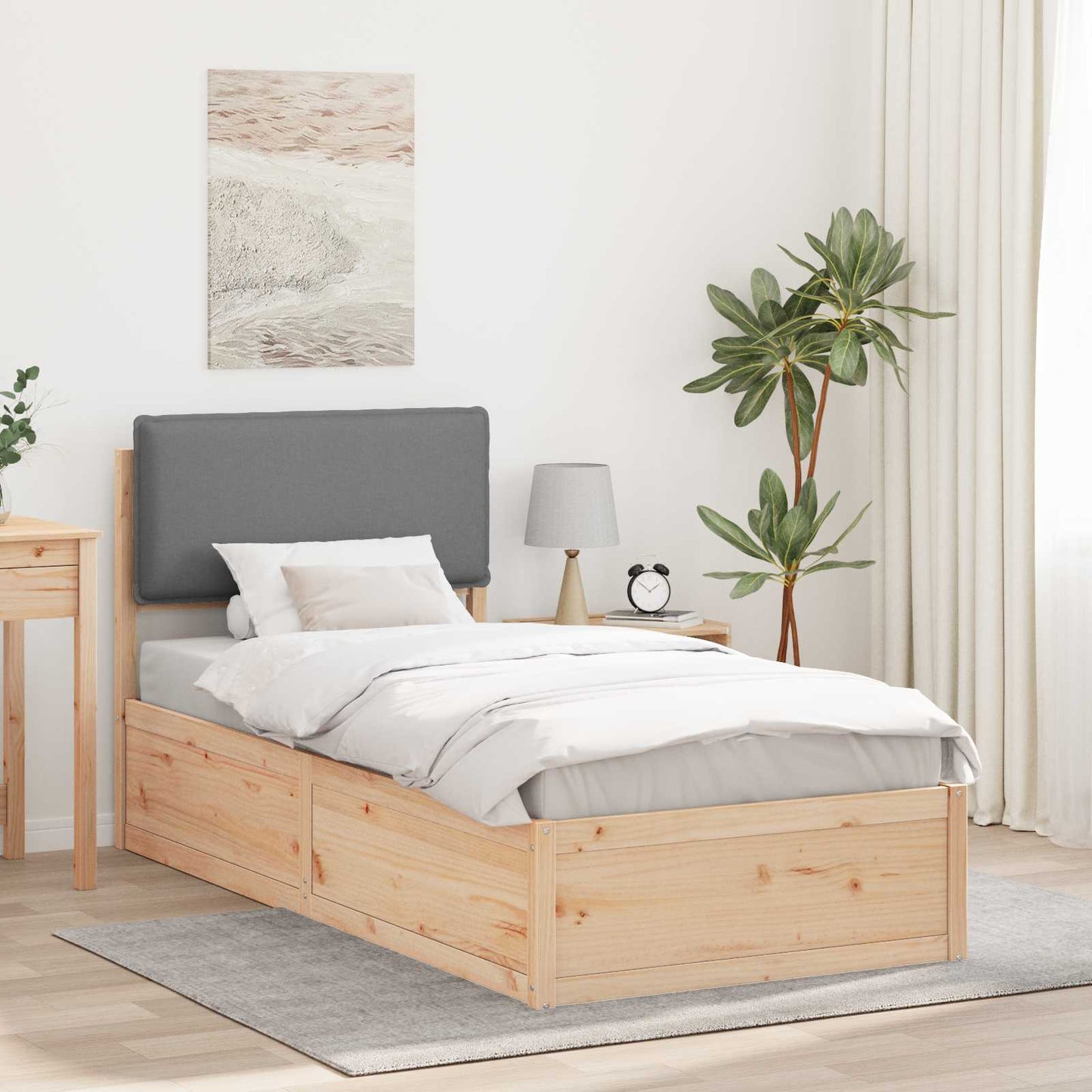 Letto con Testiera Rivestita Grigio chiaro 75 x 190 cm