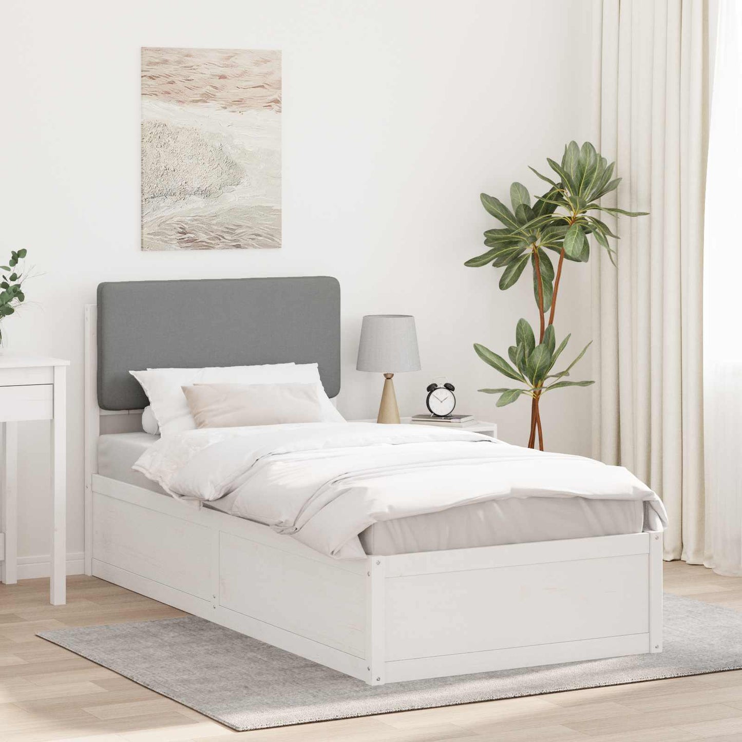 Letto con Testiera Rivestita Grigio chiaro 100 x 200 cm