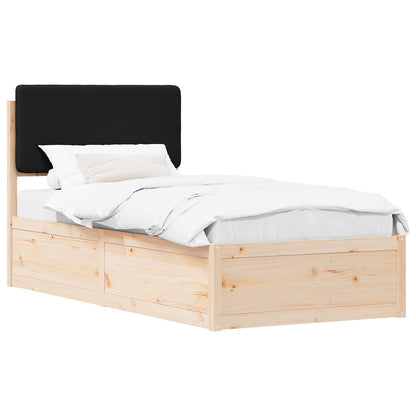 Letto con Testiera Rivestita Nero 90 x 190 cm Pino massello