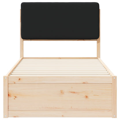 Letto con Testiera Rivestita Nero 90 x 190 cm Pino massello