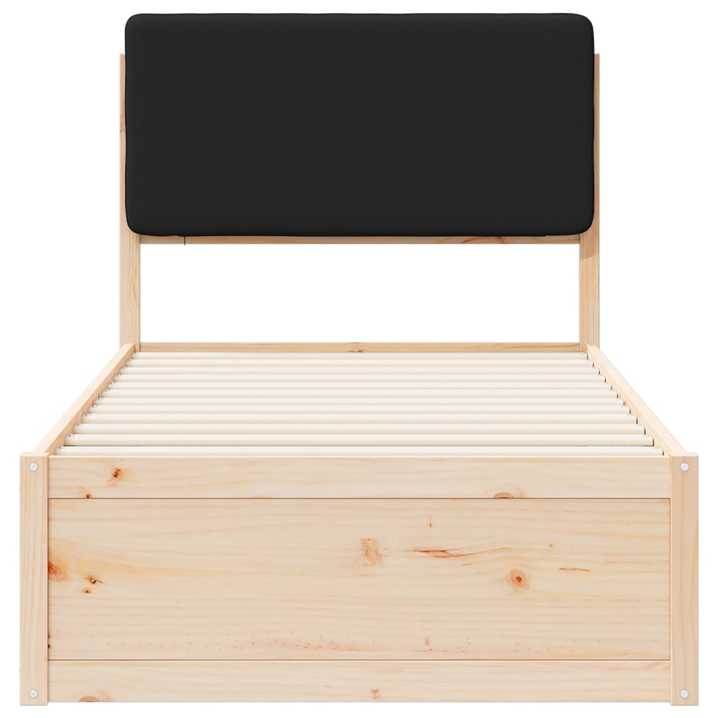 Letto con Testiera Rivestita Nero 75 x 190 cm Pino massello