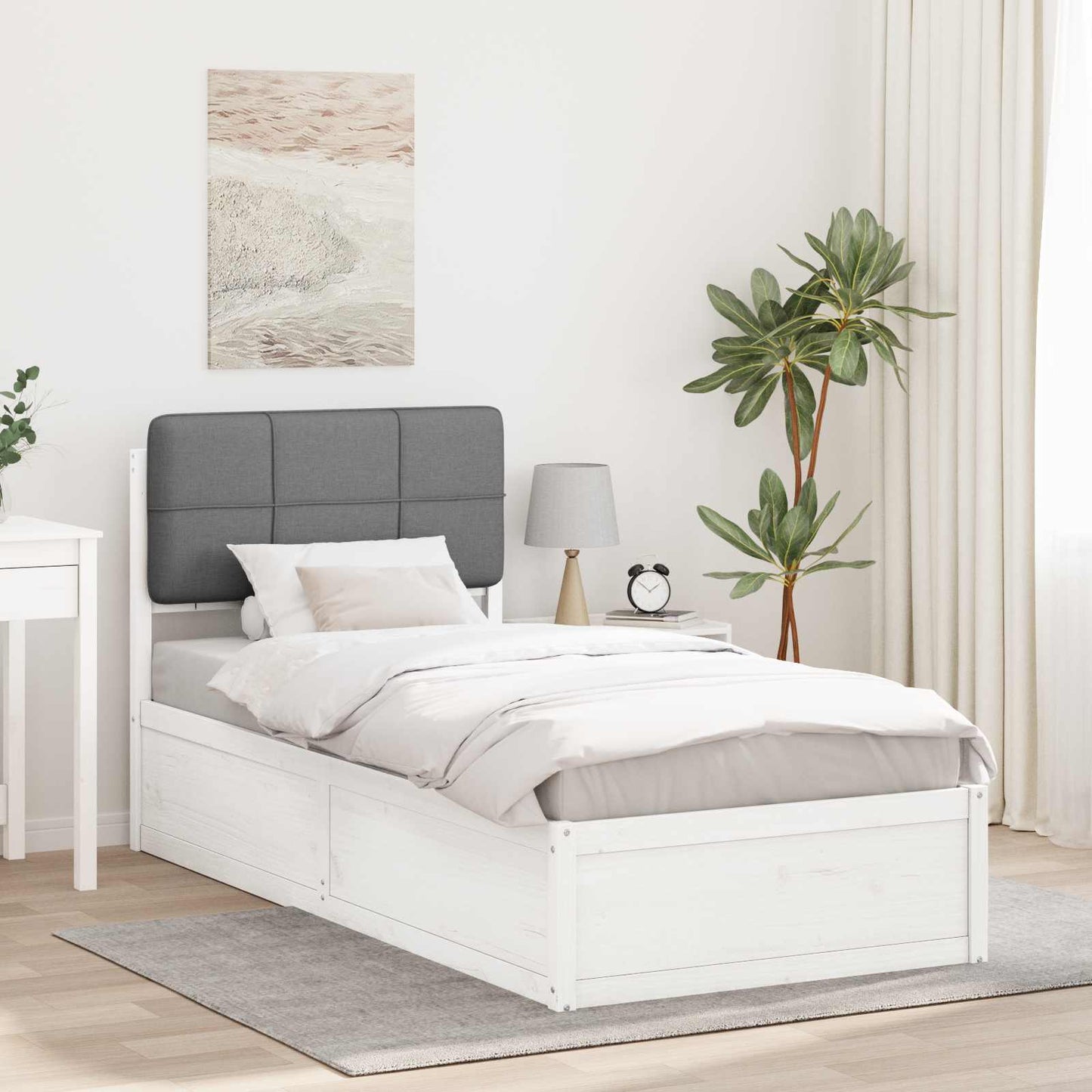 Letto con Testiera Rivestita Grigio chiaro 100 x 200 cm