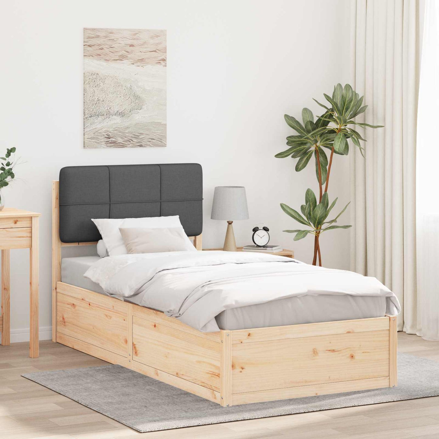 Letto con Testiera Rivestita Grigio scuro 90 x 200 cm
