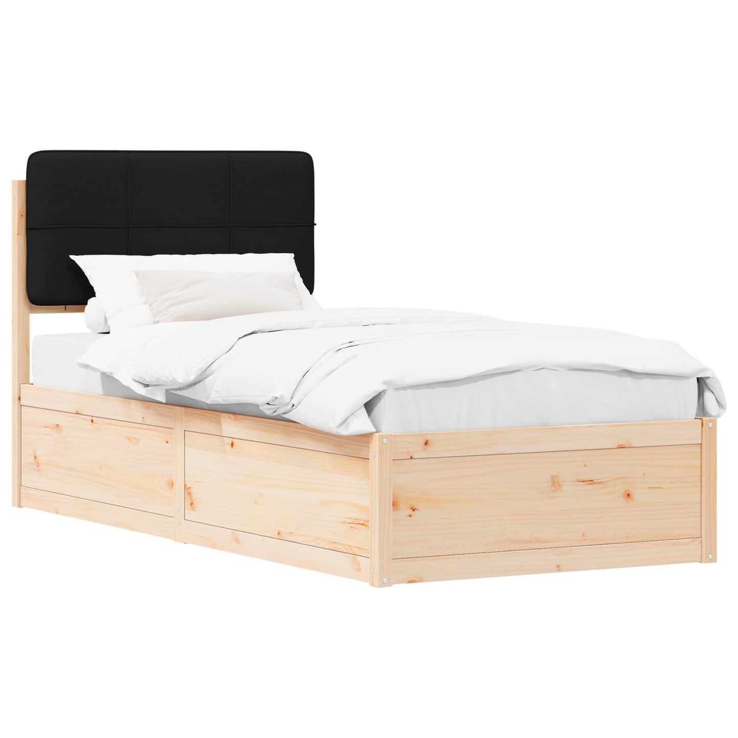 Letto con Testiera Rivestita Nero 75 x 190 cm Pino massello