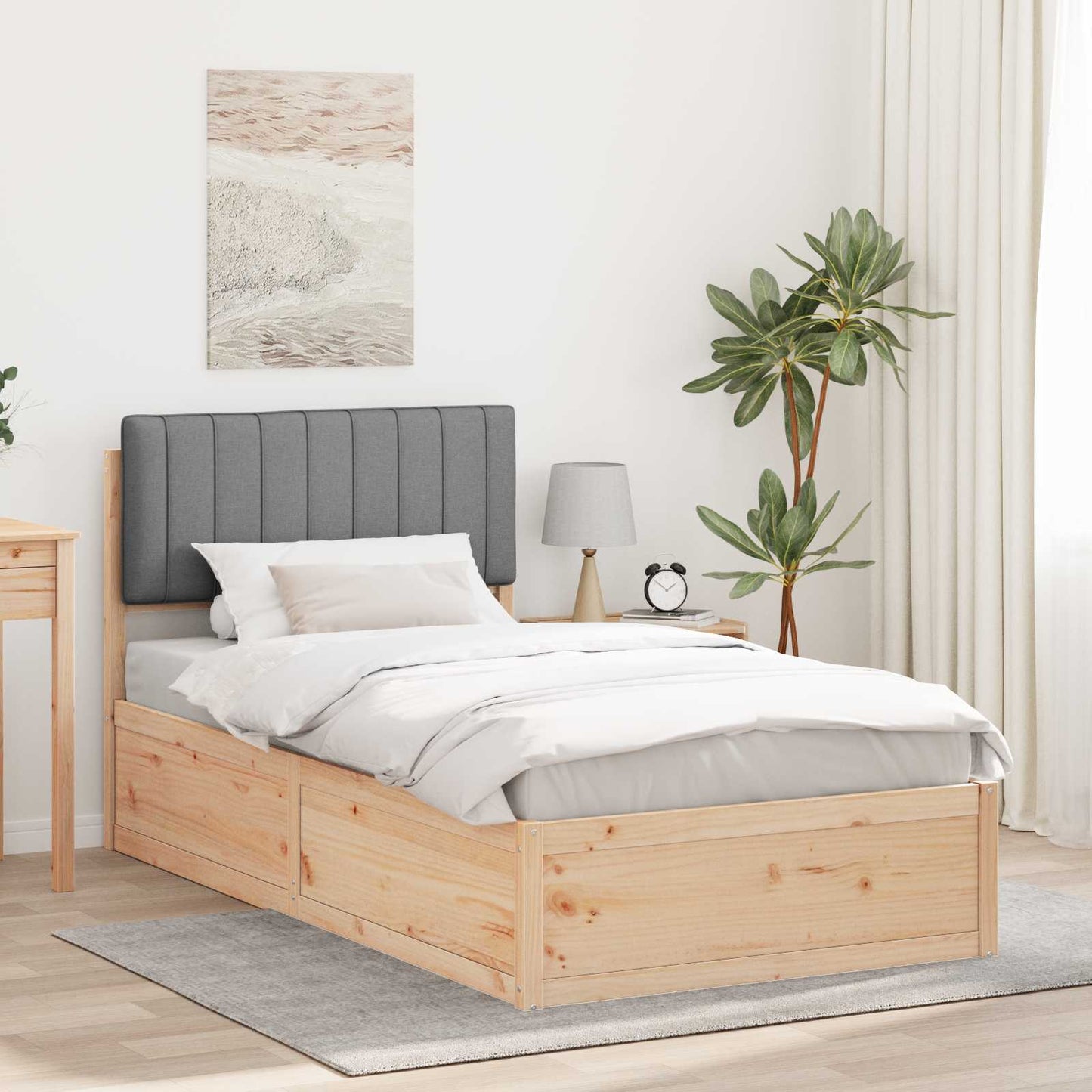 Letto con Testiera Rivestita Grigio chiaro 100 x 200 cm