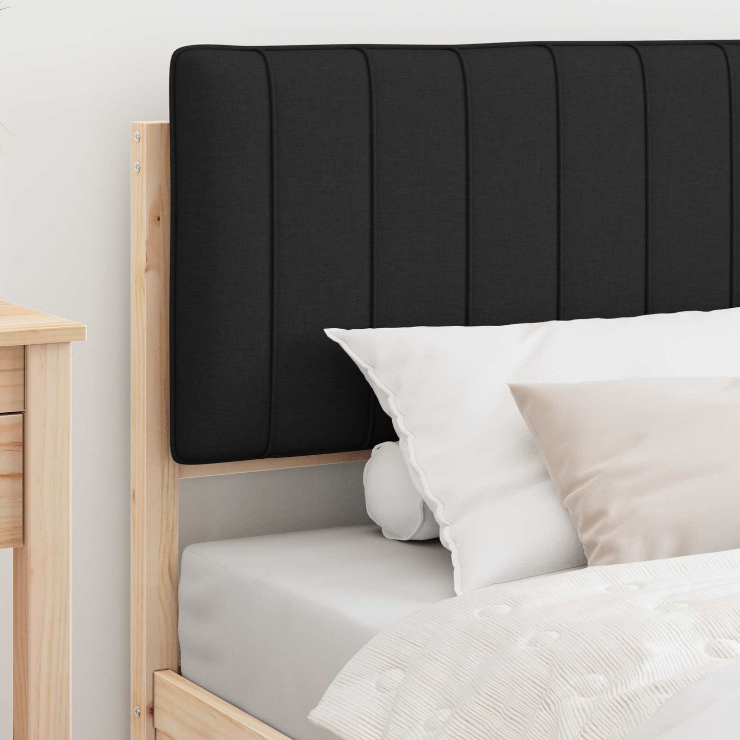 Letto con Testiera Rivestita Nero 100 x 200 cm Pino massello