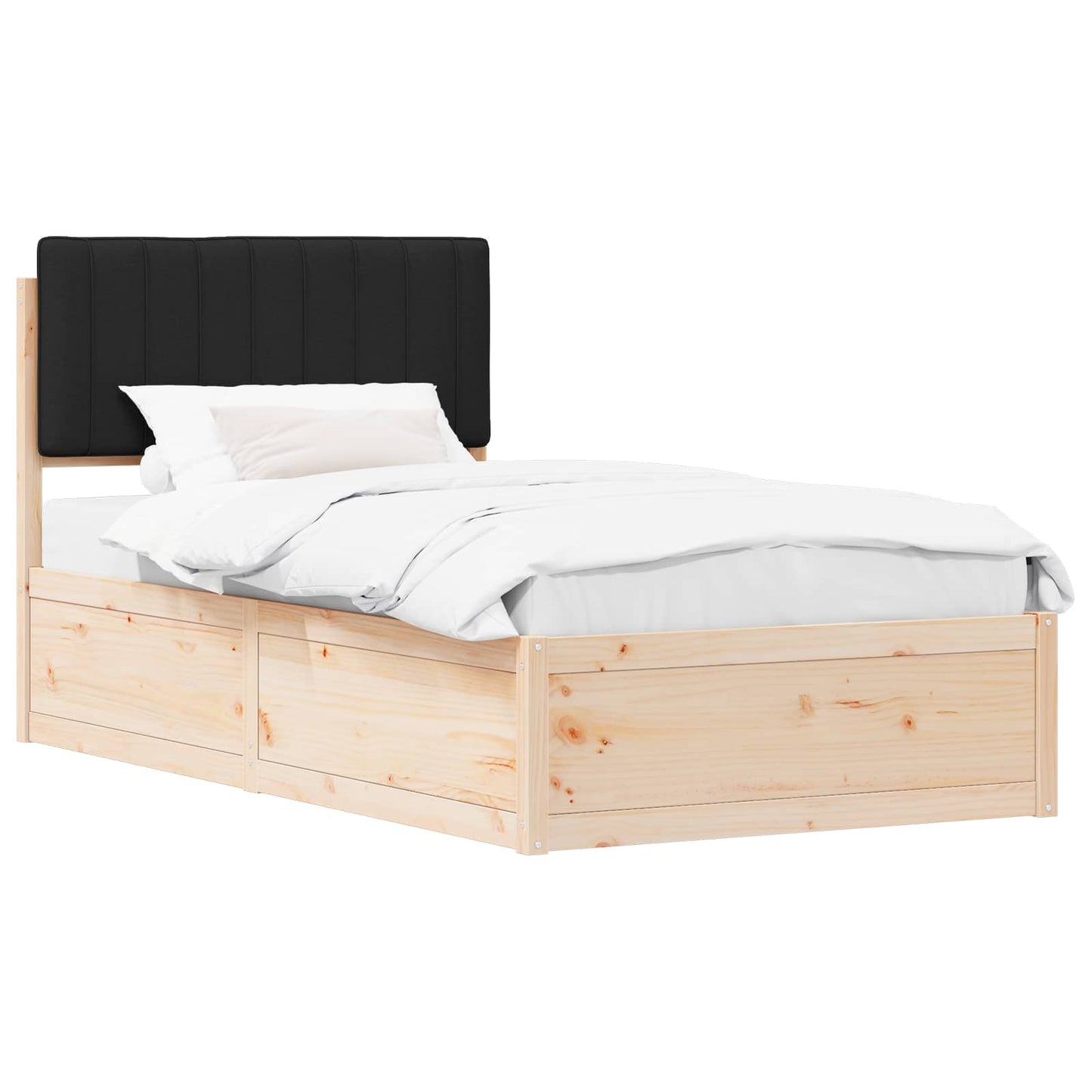 Letto con Testiera Rivestita Nero 100 x 200 cm Pino massello