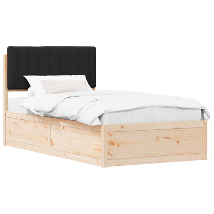 Letto con Testiera Rivestita Nero 100 x 200 cm Pino massello