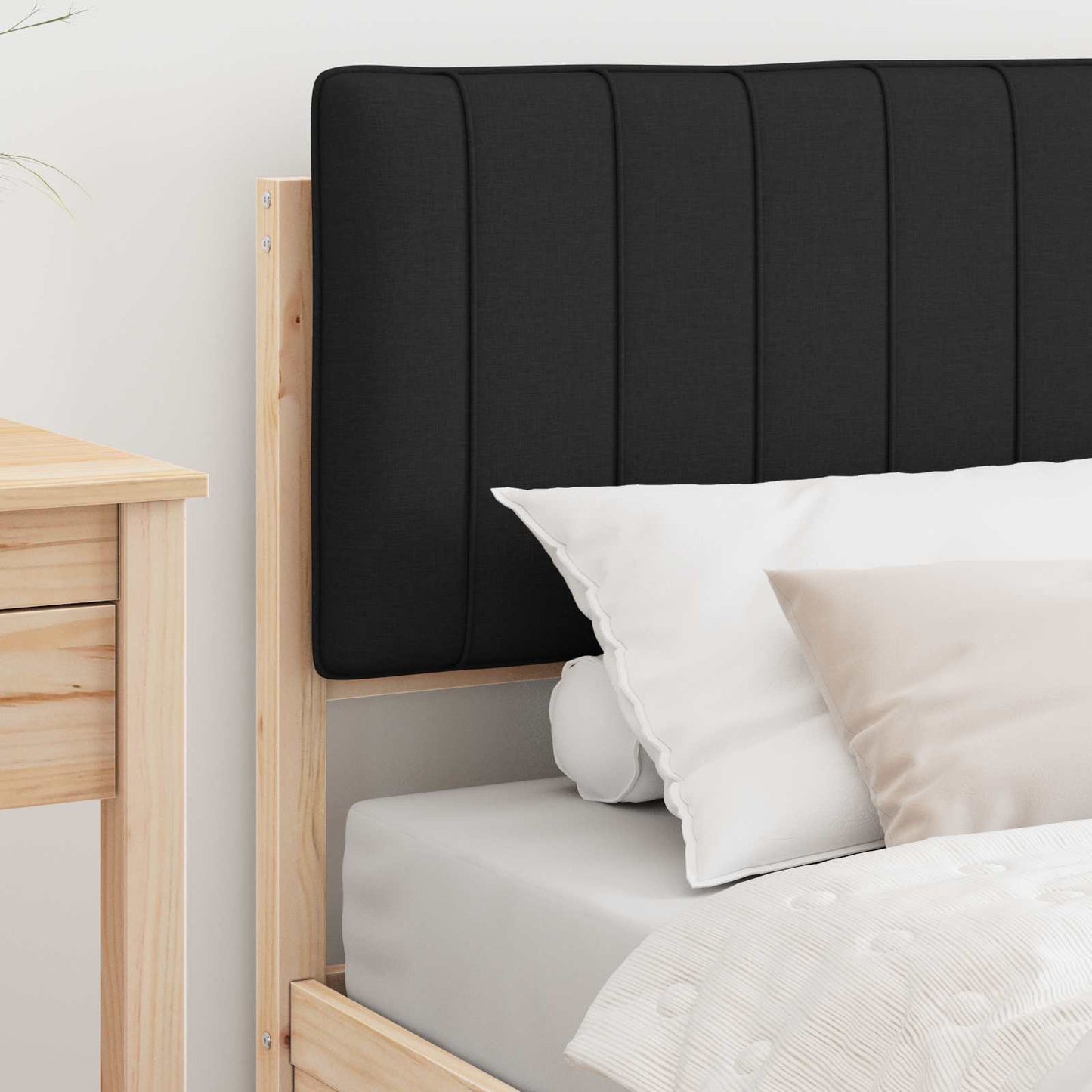 Letto con Testiera Rivestita Nero 90 x 200 cm Pino massello