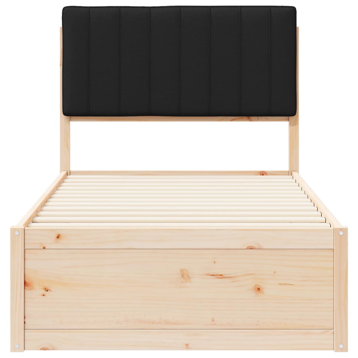 Letto con Testiera Rivestita Nero 90 x 200 cm Pino massello