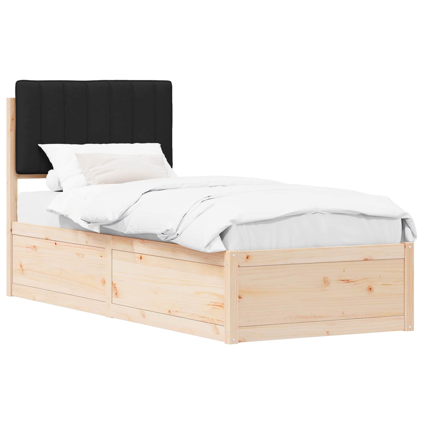 Letto con Testiera Rivestita Nero 80 x 200 cm Pino massello