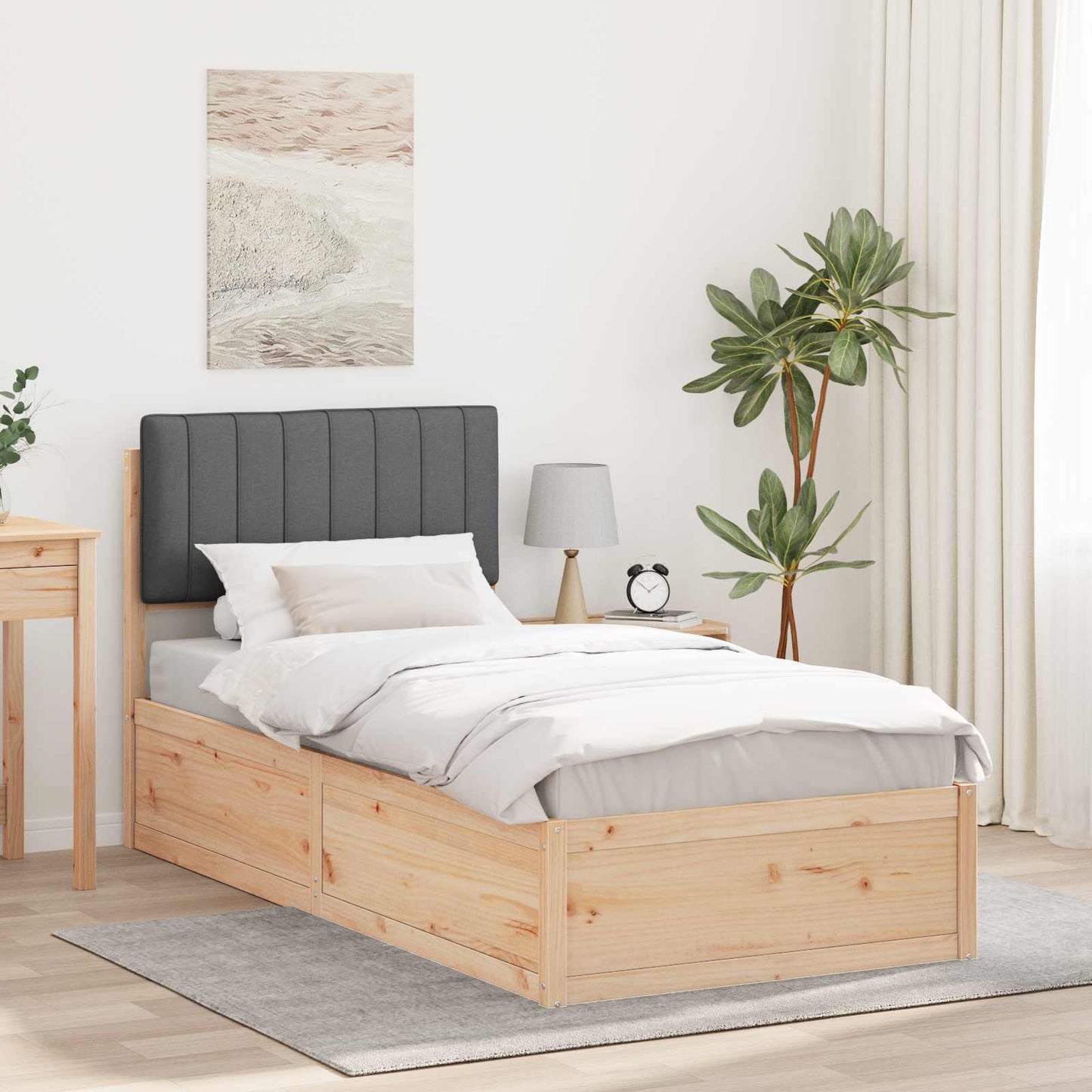 Letto con Testiera Rivestita Grigio scuro 90 x 190 cm
