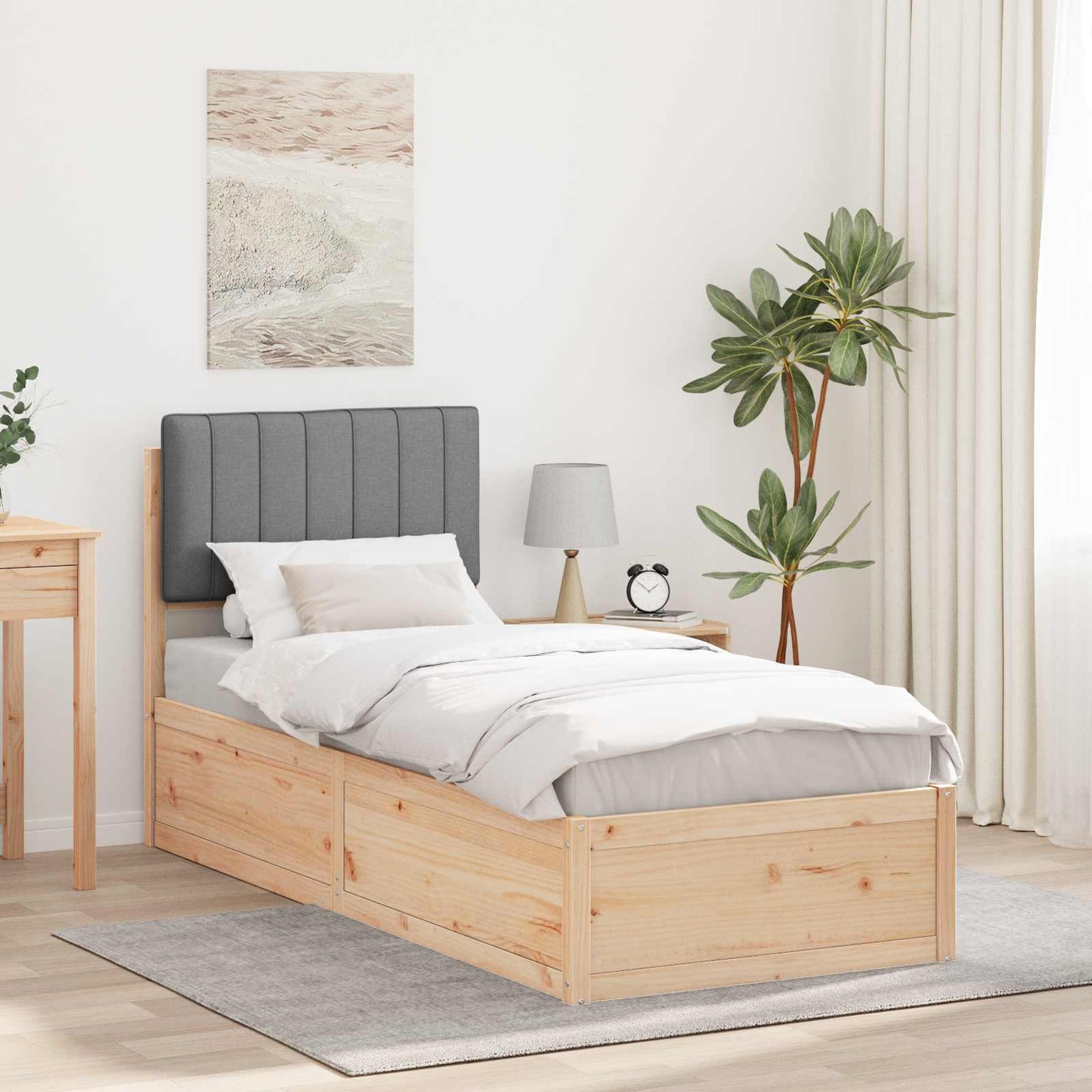 Letto con Testiera Rivestita Grigio chiaro 75 x 190 cm