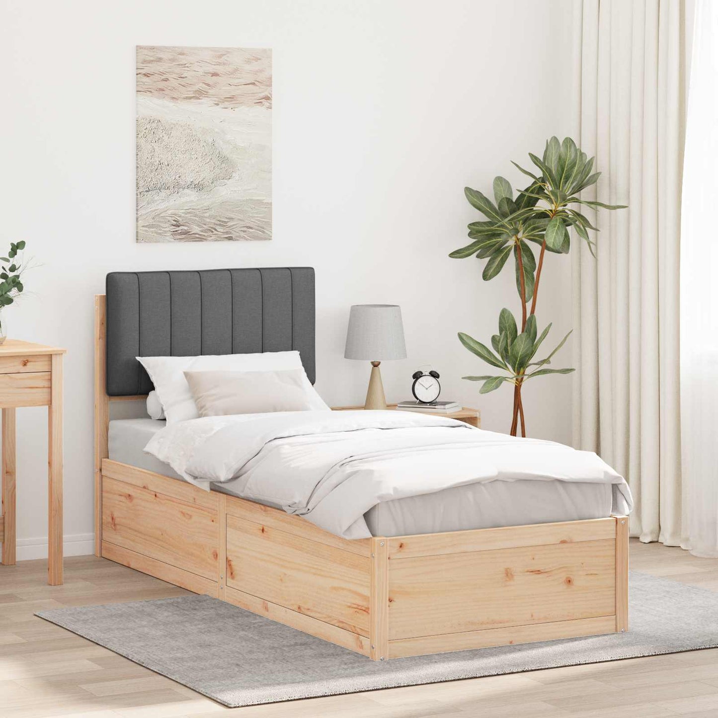 Letto con Testiera Rivestita Grigio scuro 75 x 190 cm