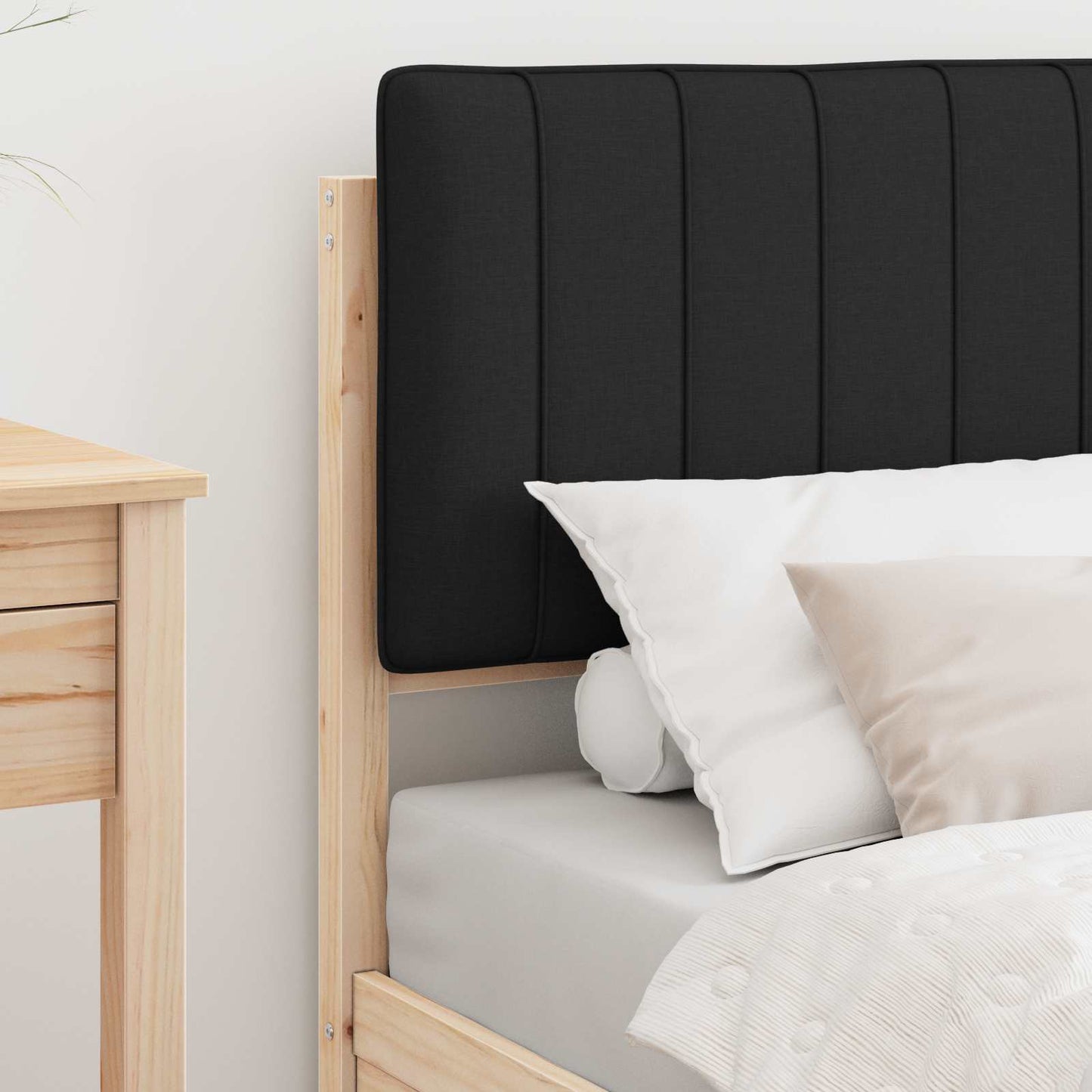 Letto con Testiera Rivestita Nero 75 x 190 cm Pino massello