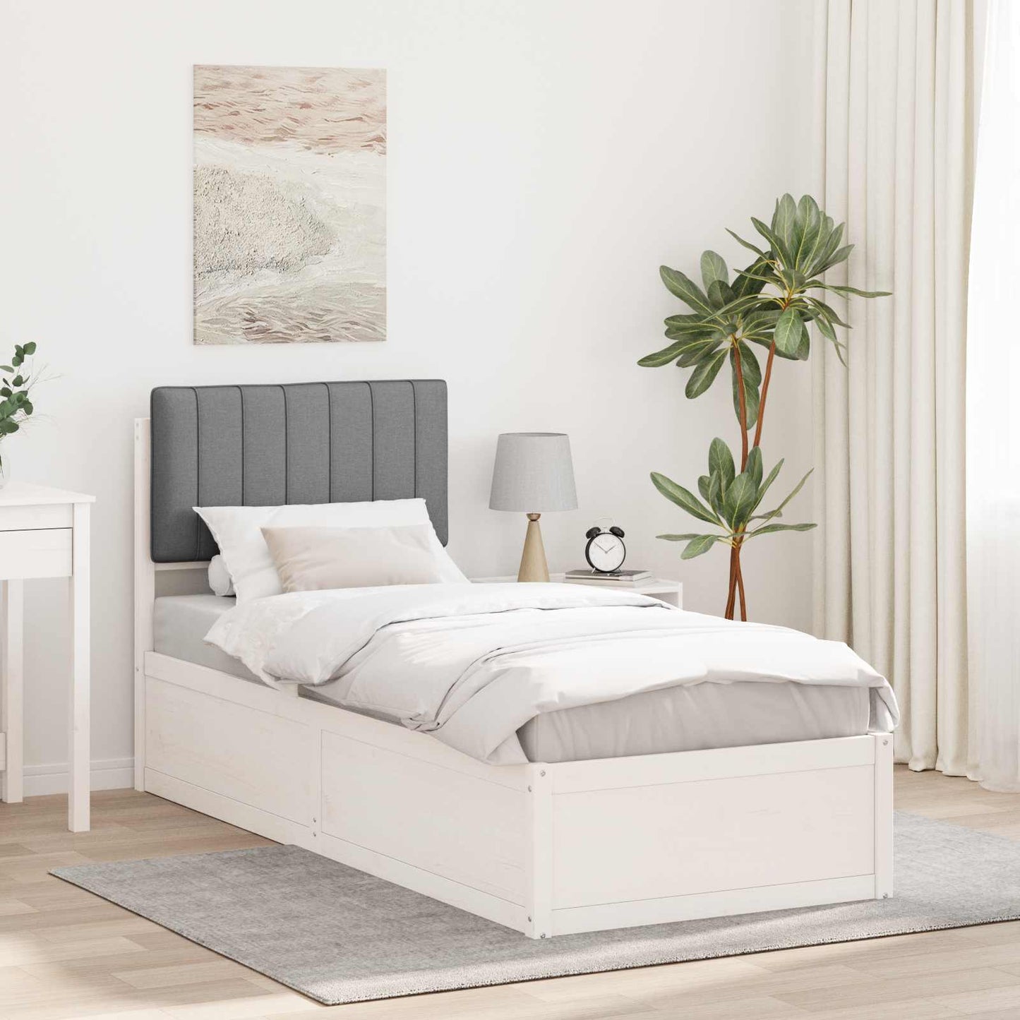 Letto con Testiera Rivestita Grigio chiaro 75 x 190 cm