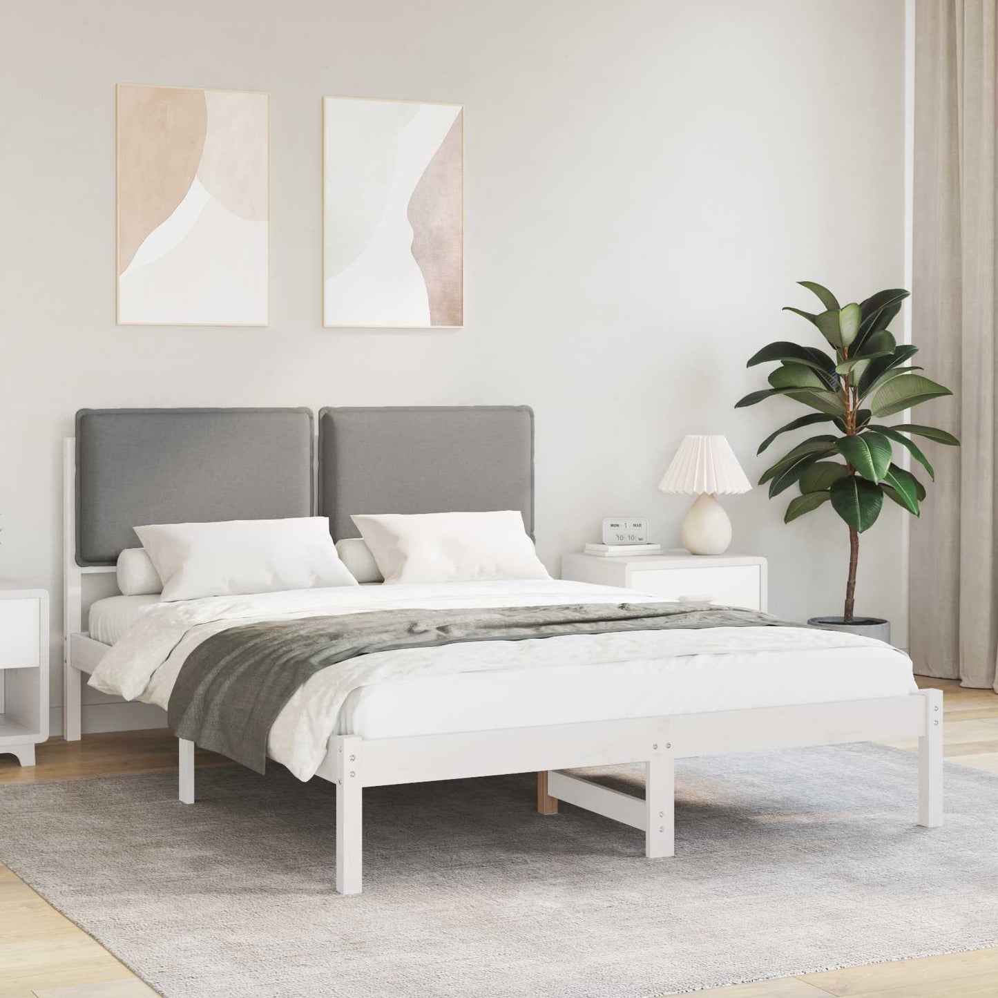Letto con Testiera Rivestita Grigio chiaro 150 x 200 cm