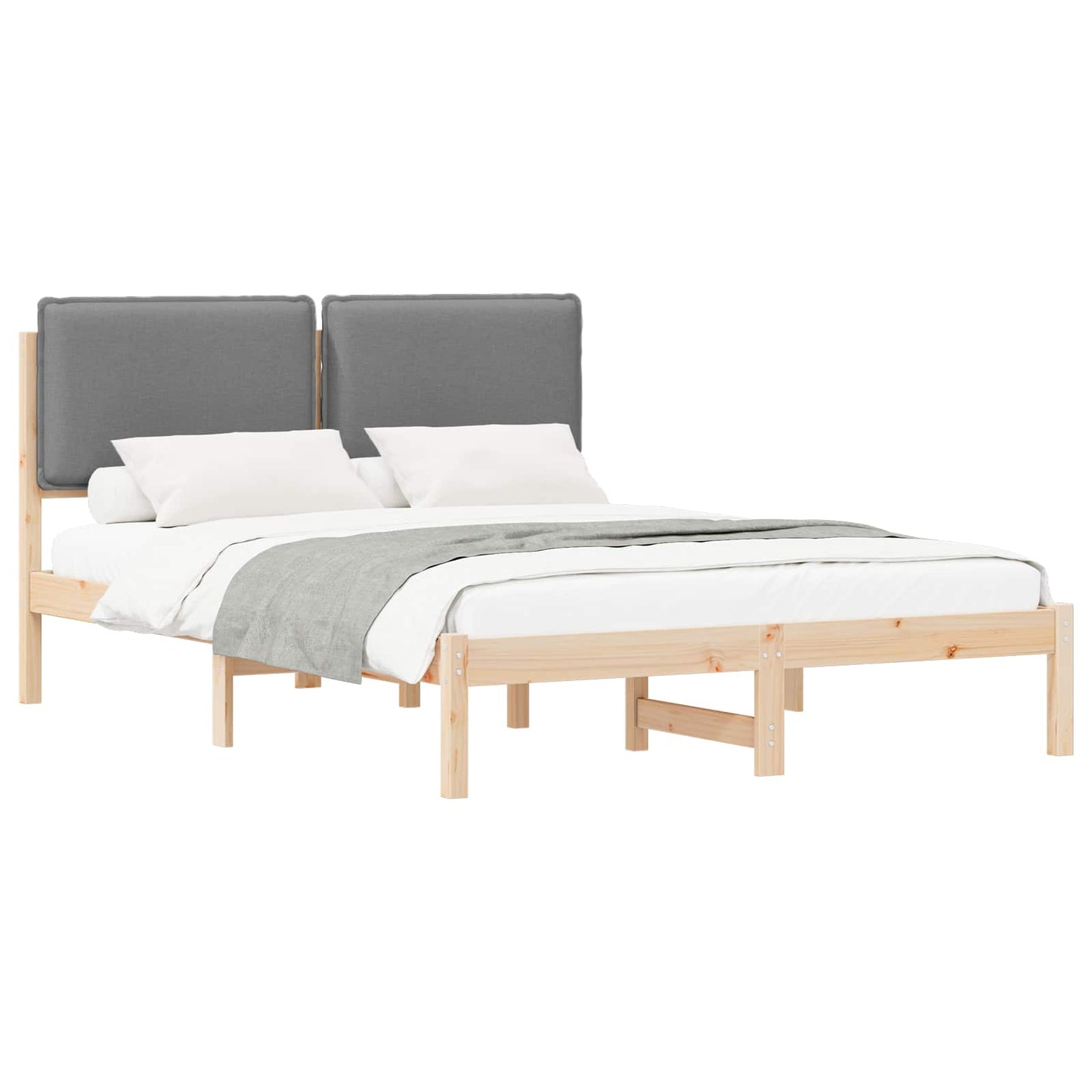 Letto con Testiera Rivestita Grigio chiaro 140 x 190 cm