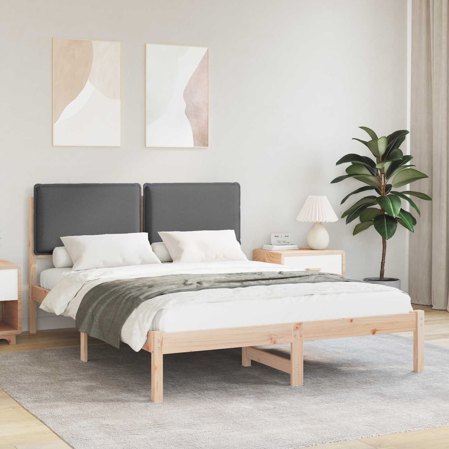 Letto con Testiera Rivestita Grigio scuro 140 x 190 cm
