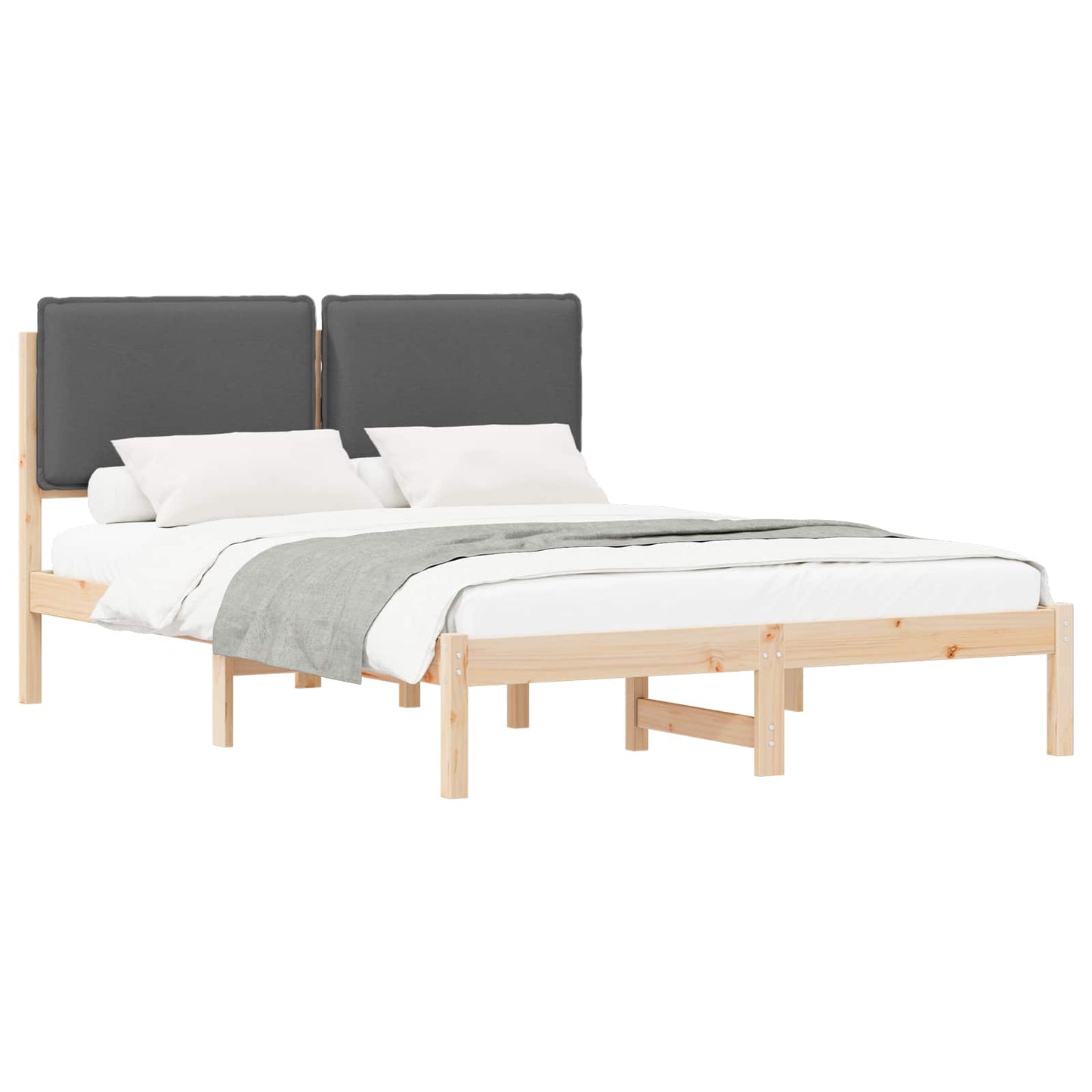 Letto con Testiera Rivestita Grigio scuro 140 x 190 cm