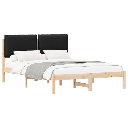 Letto con Testiera Rivestita Nero 140 x 190 cm Pino massello