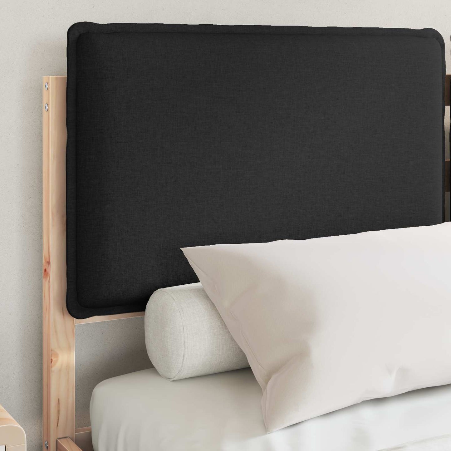 Letto con Testiera Rivestita Nero 135 x 190 cm Pino massello