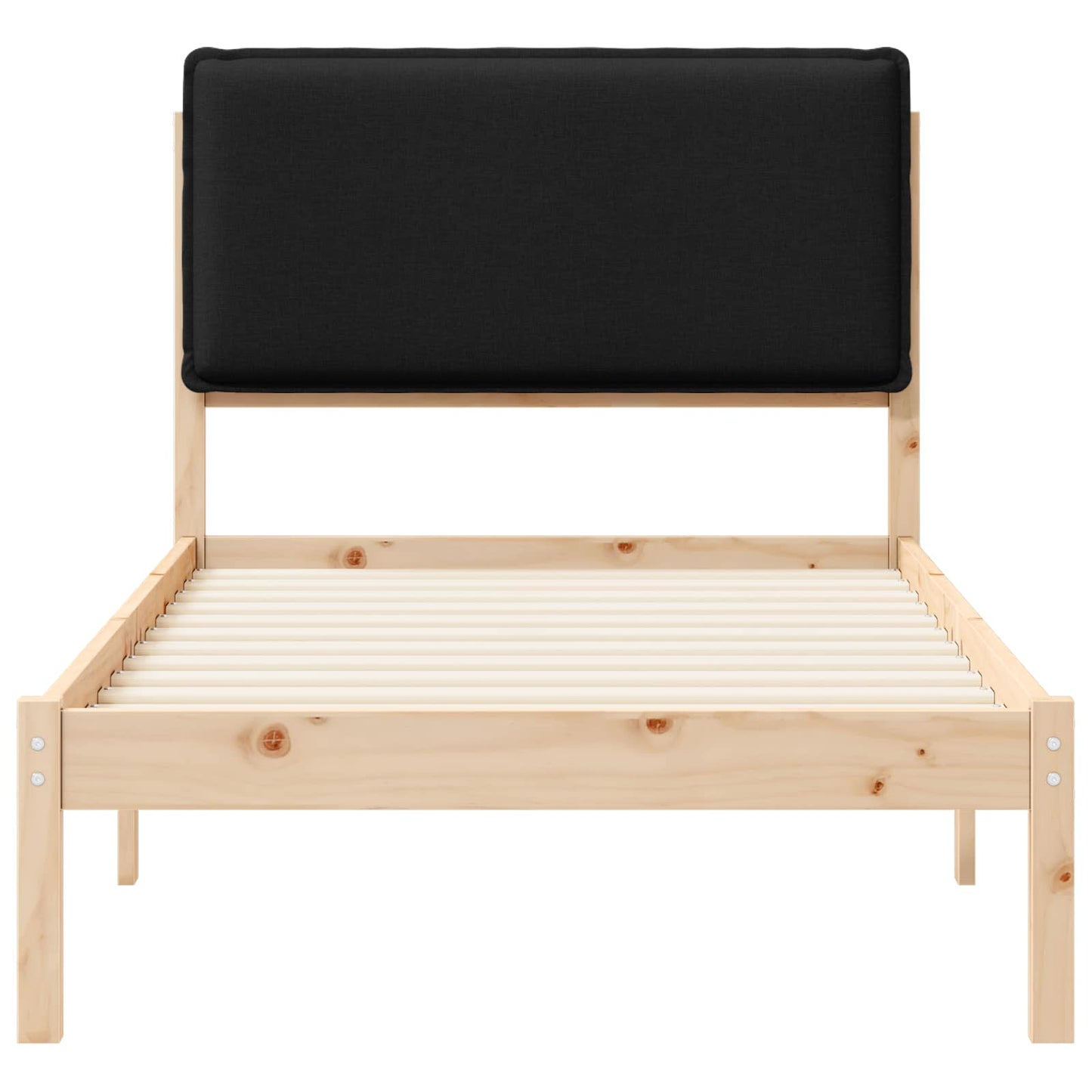 Letto con Testiera Rivestita Nero 90 x 200 cm Pino massello