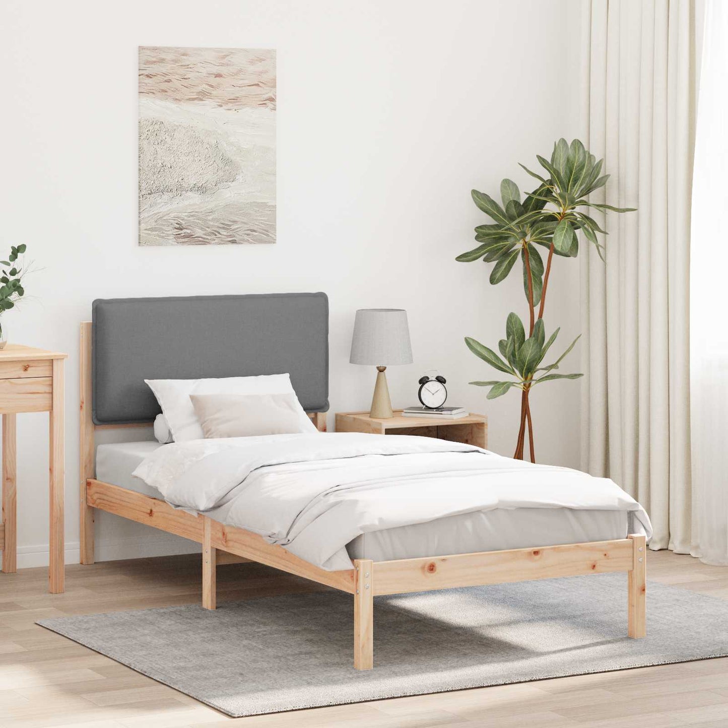 Letto con Testiera Rivestita Grigio chiaro 90 x 190 cm