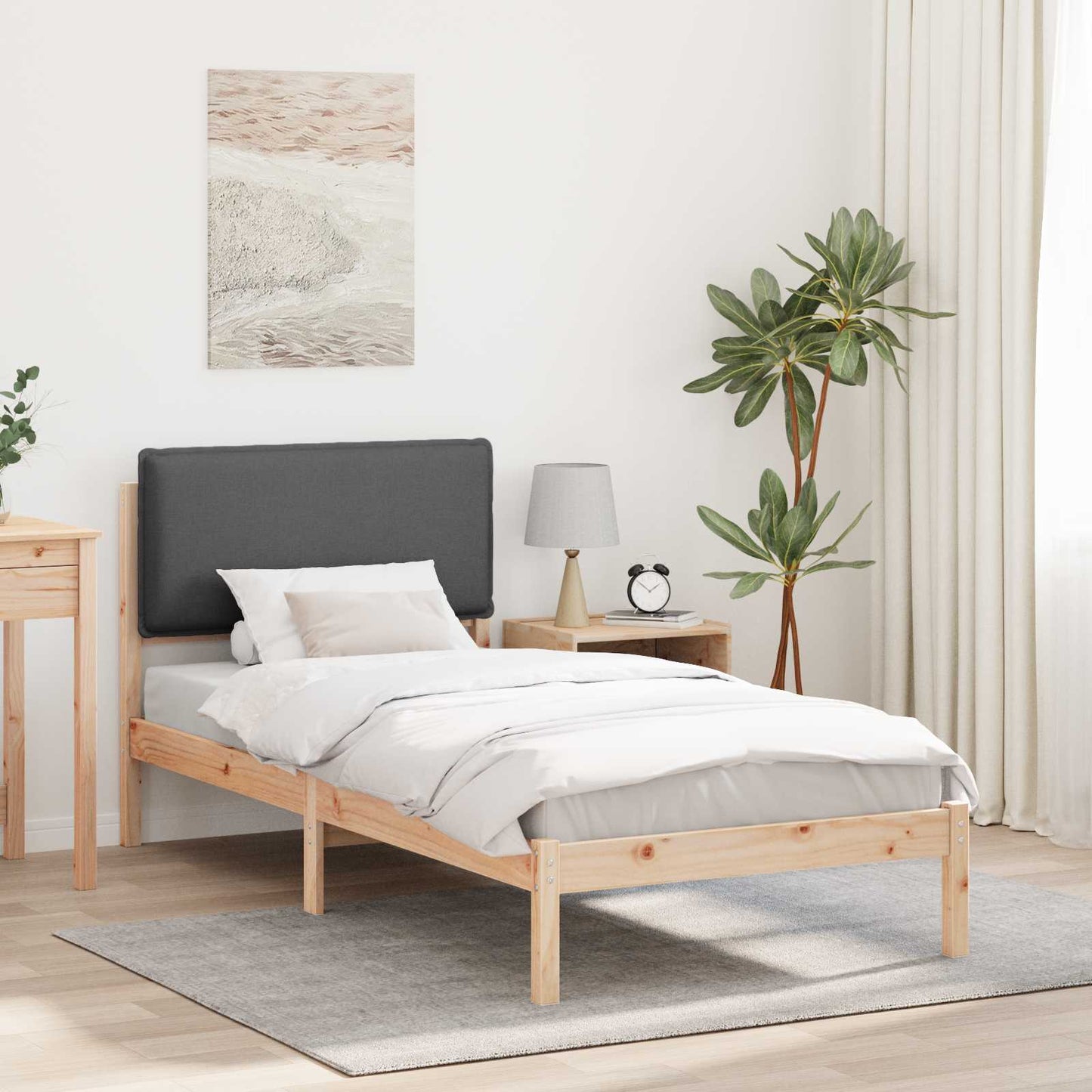 Letto con Testiera Rivestita Grigio scuro 90 x 190 cm