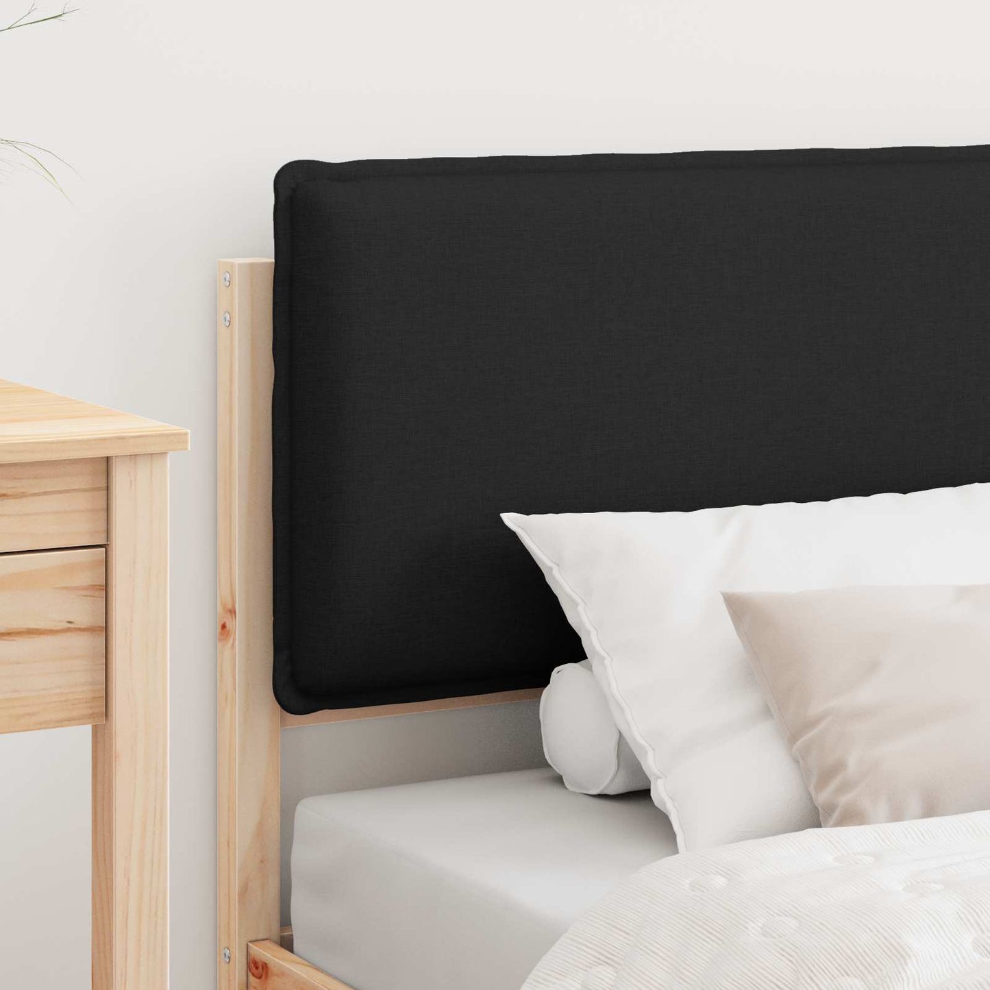 Letto con Testiera Rivestita Nero 75 x 190 cm Pino massello