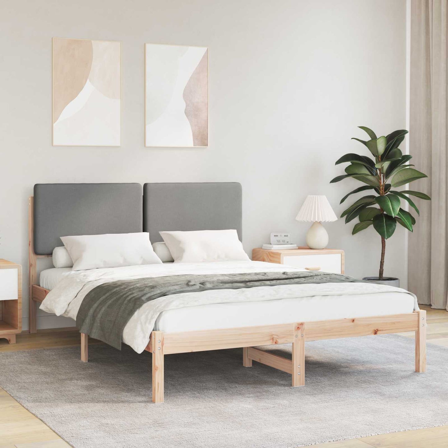 Letto con Testiera Rivestita Grigio chiaro 150 x 200 cm