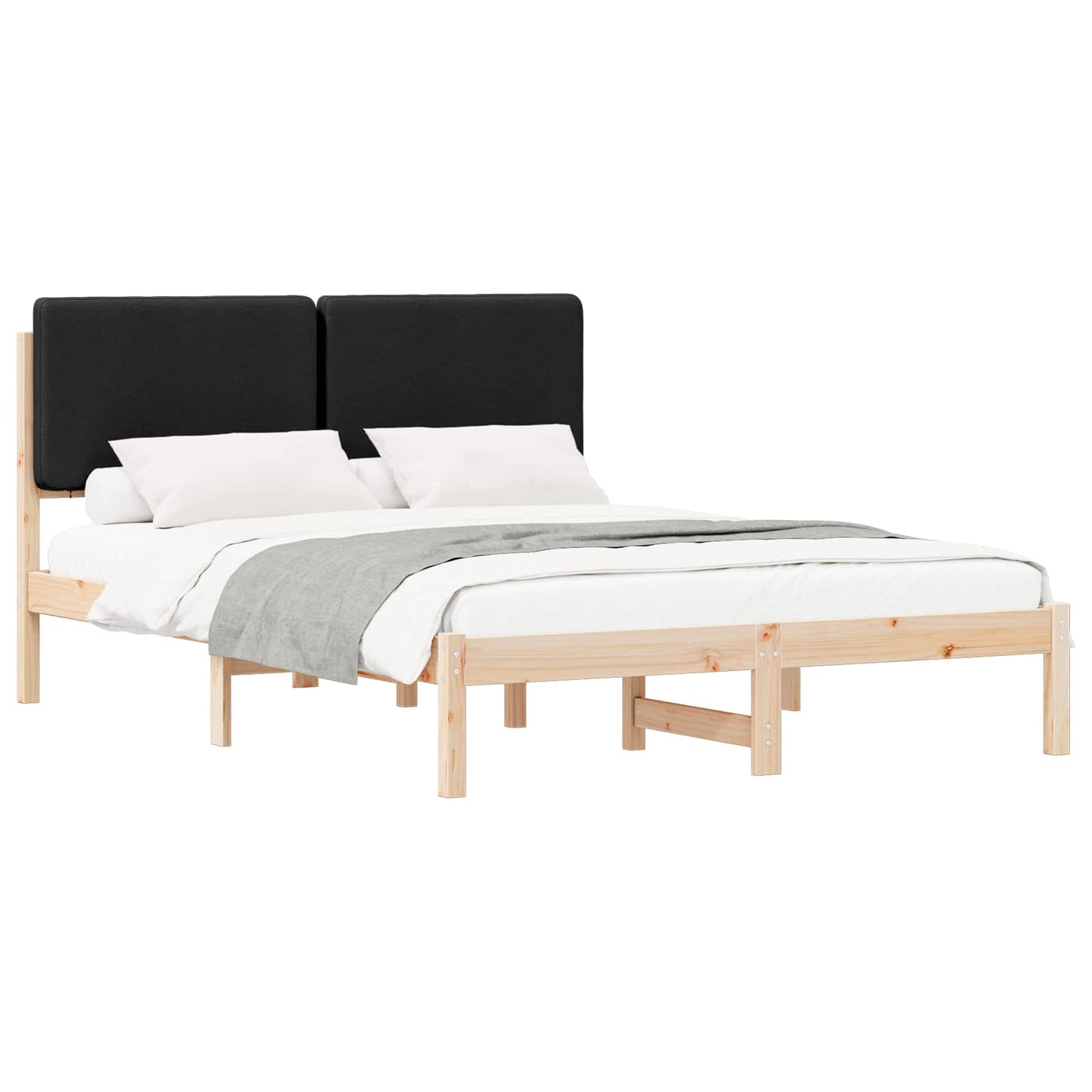 Letto con Testiera Rivestita Nero 150 x 200 cm Pino massello