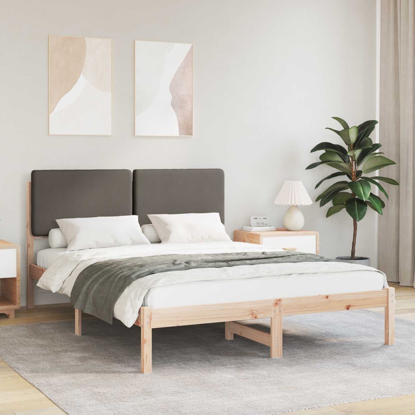 Letto con Testiera Rivestita Talpa 150 x 200 cm Pino massello