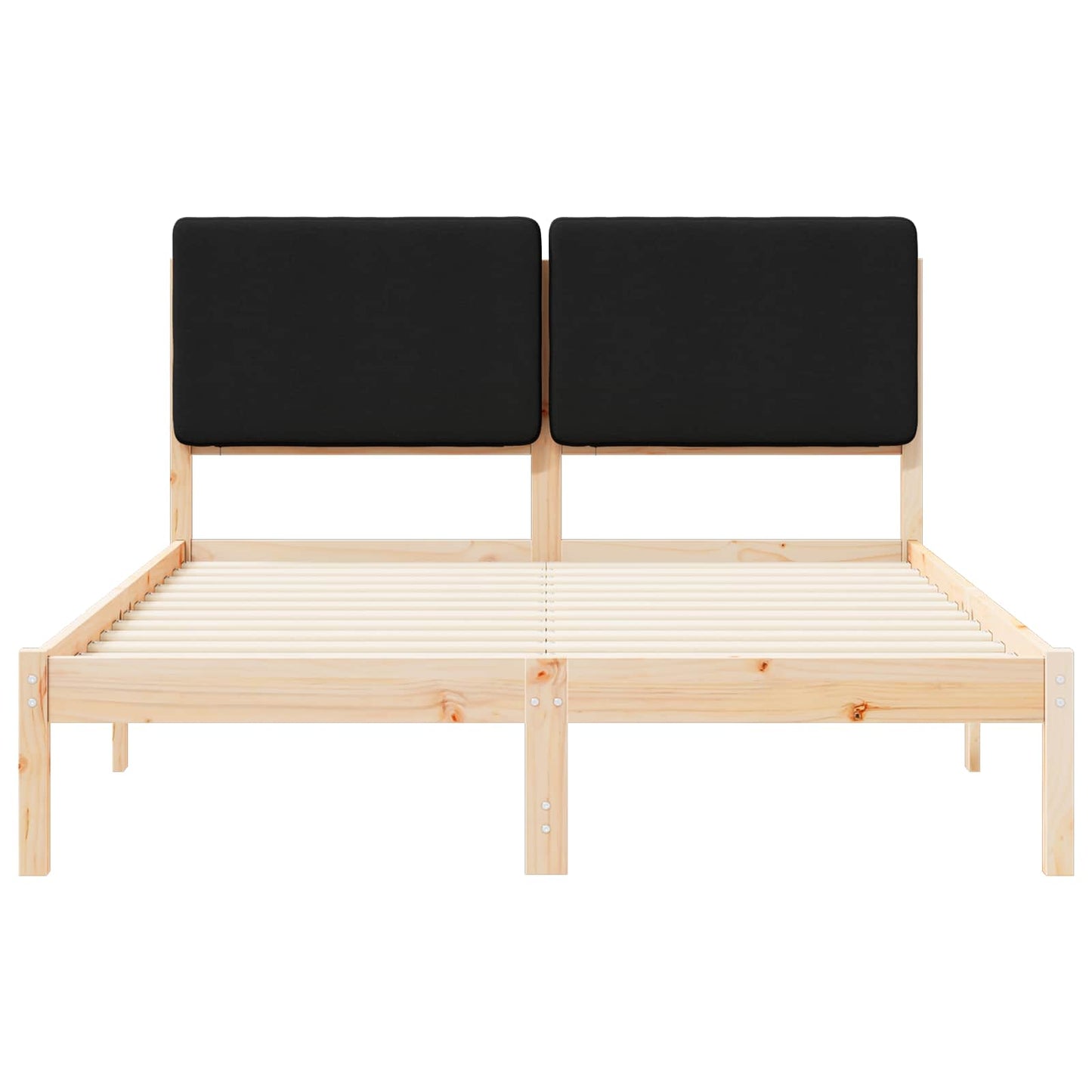 Letto con Testiera Rivestita Nero 140 x 190 cm Pino massello