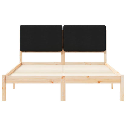 Letto con Testiera Rivestita Nero 140 x 190 cm Pino massello