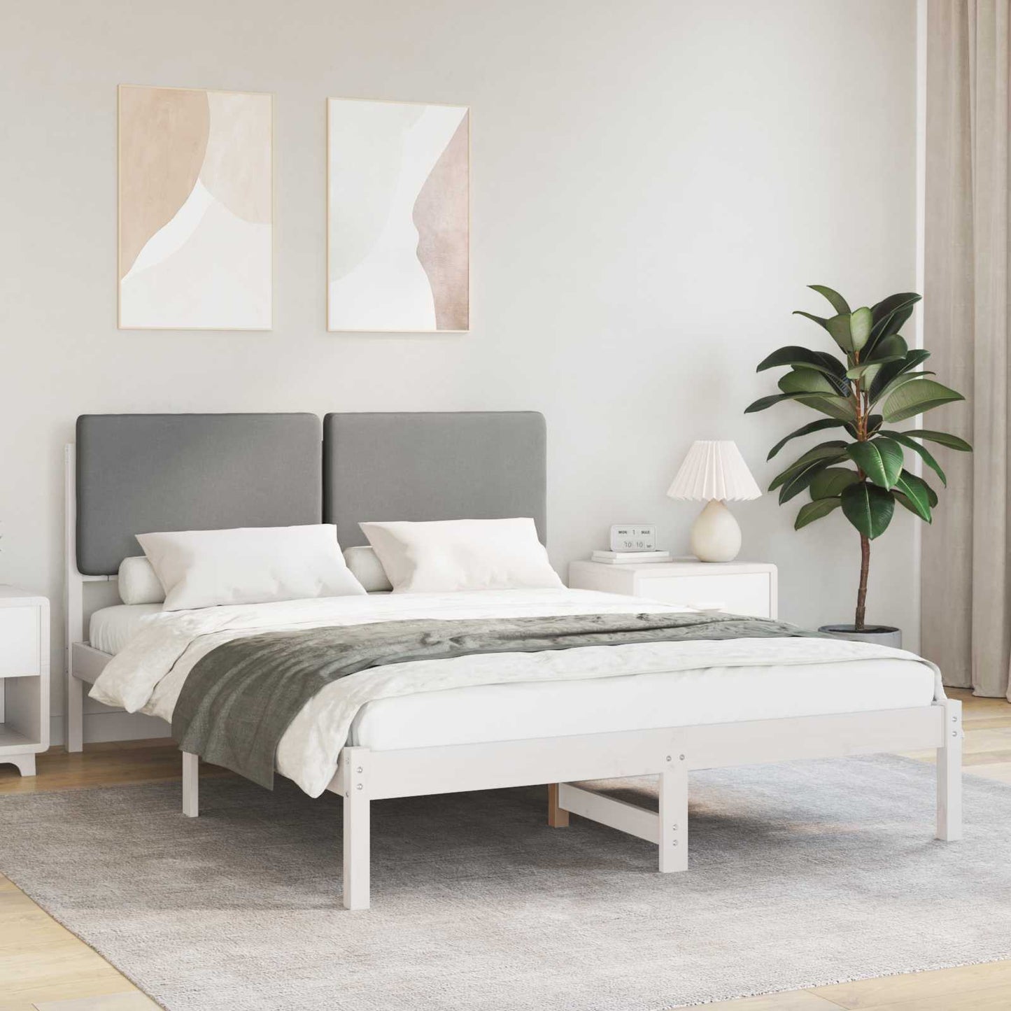 Letto con Testiera Rivestita Grigio chiaro 140 x 190 cm