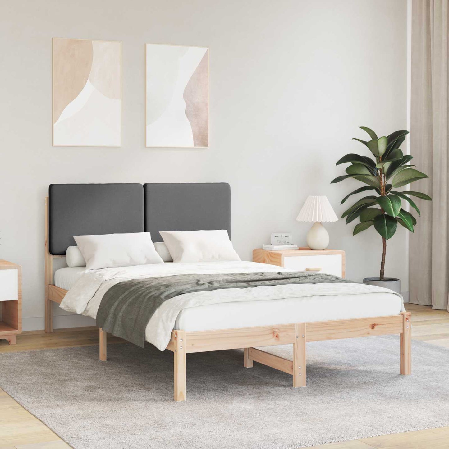 Letto con Testiera Rivestita Grigio scuro 135 x 190 cm