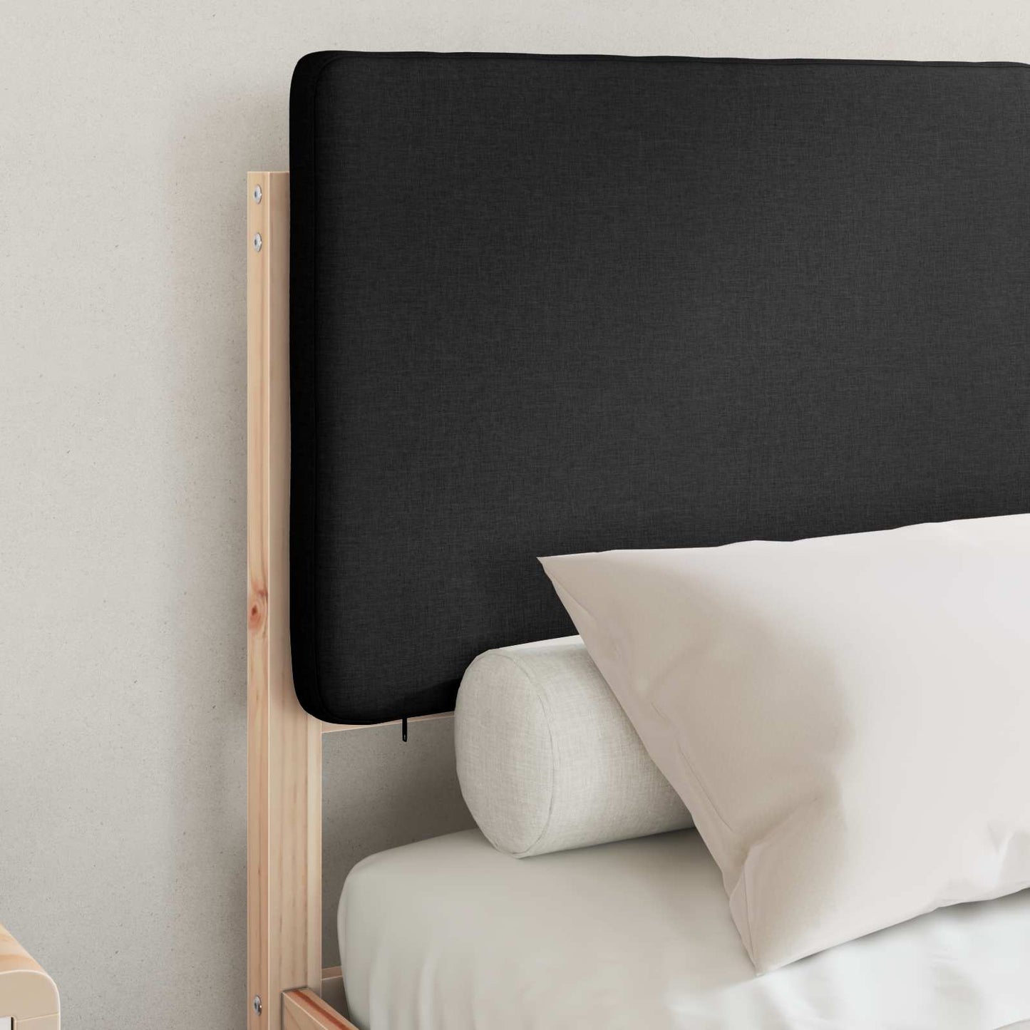 Letto con Testiera Rivestita Nero 135 x 190 cm Pino massello