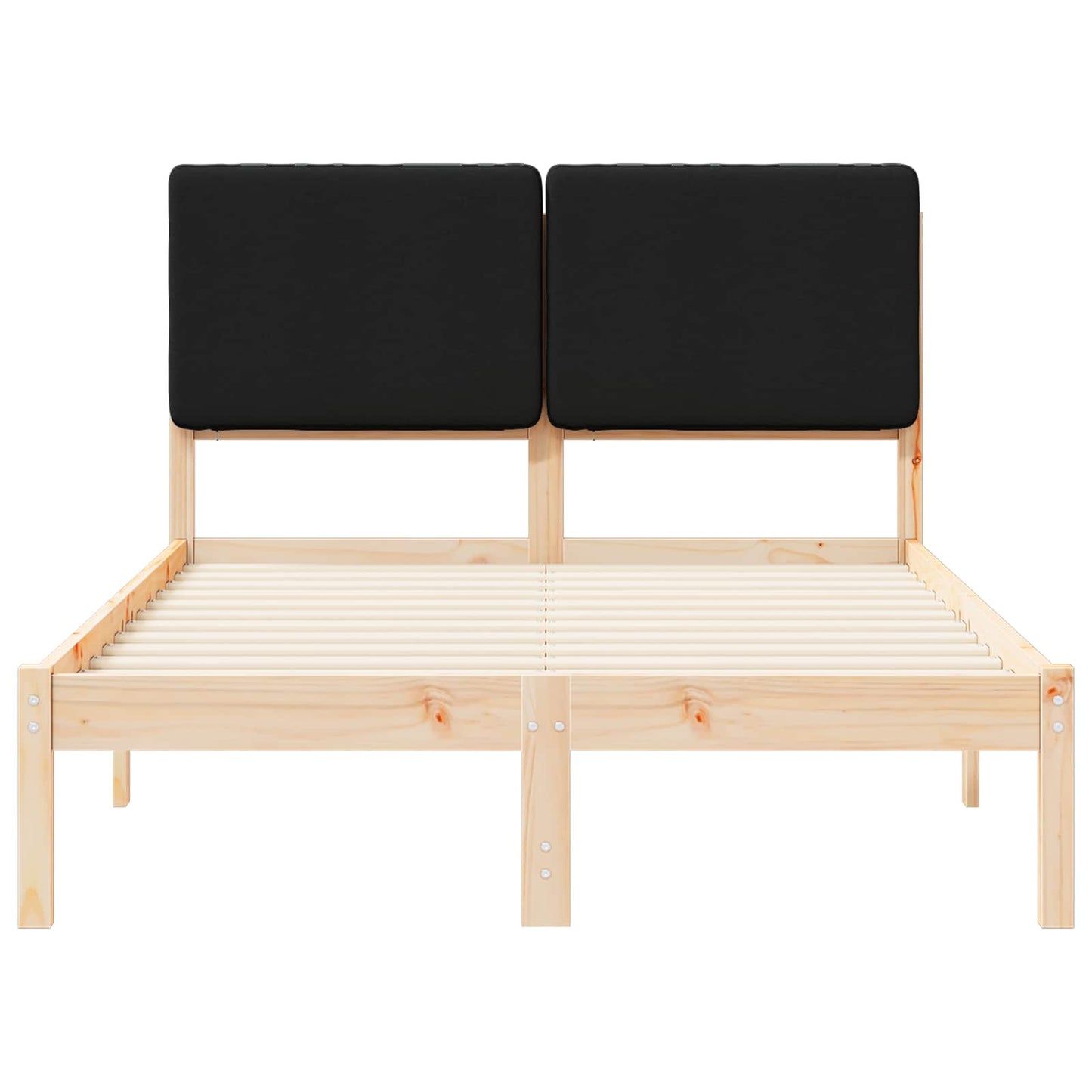 Letto con Testiera Rivestita Nero 135 x 190 cm Pino massello