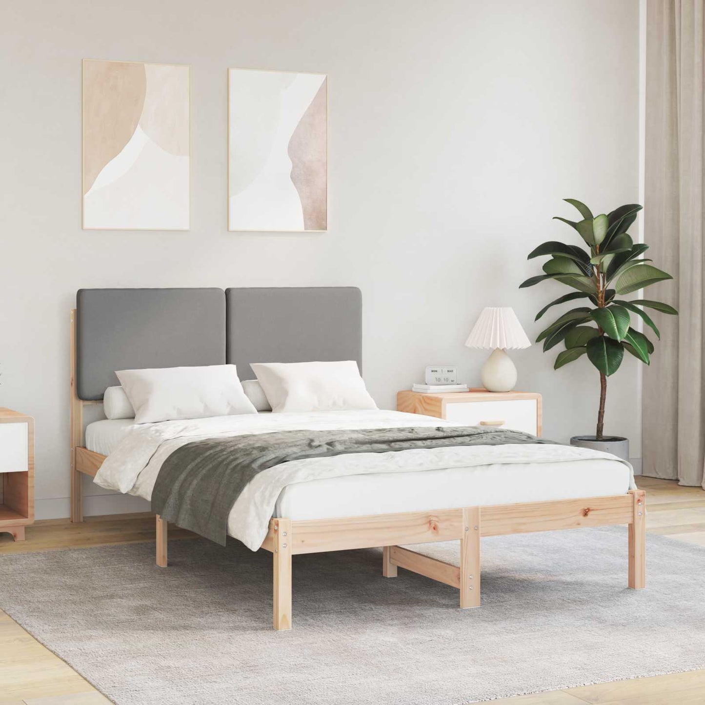 Letto con Testiera Rivestita Grigio chiaro 120 x 190 cm