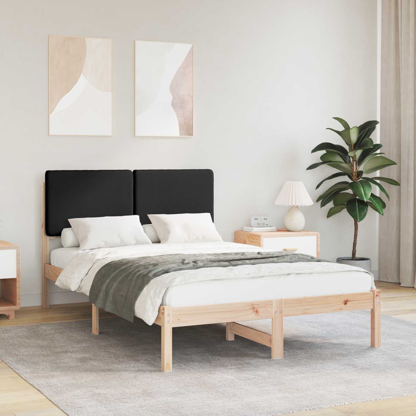 Letto con Testiera Rivestita Nero 120 x 190 cm Pino massello