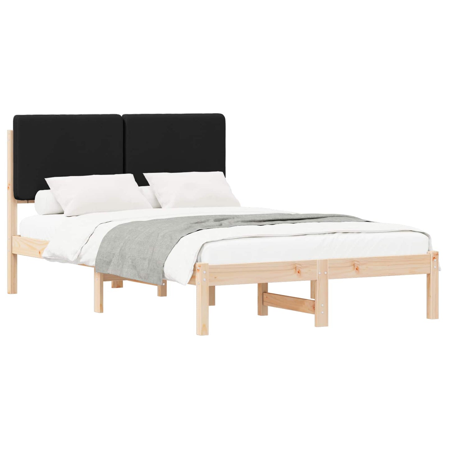 Letto con Testiera Rivestita Nero 120 x 190 cm Pino massello