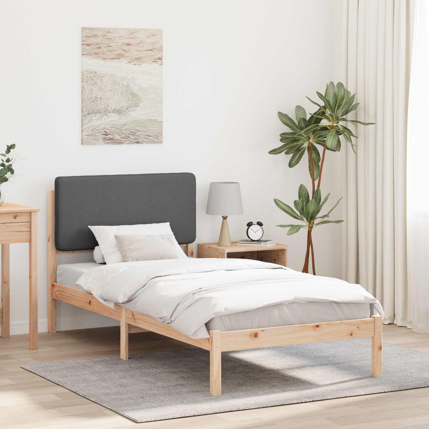 Letto con Testiera Rivestita Grigio scuro 100 x 200 cm