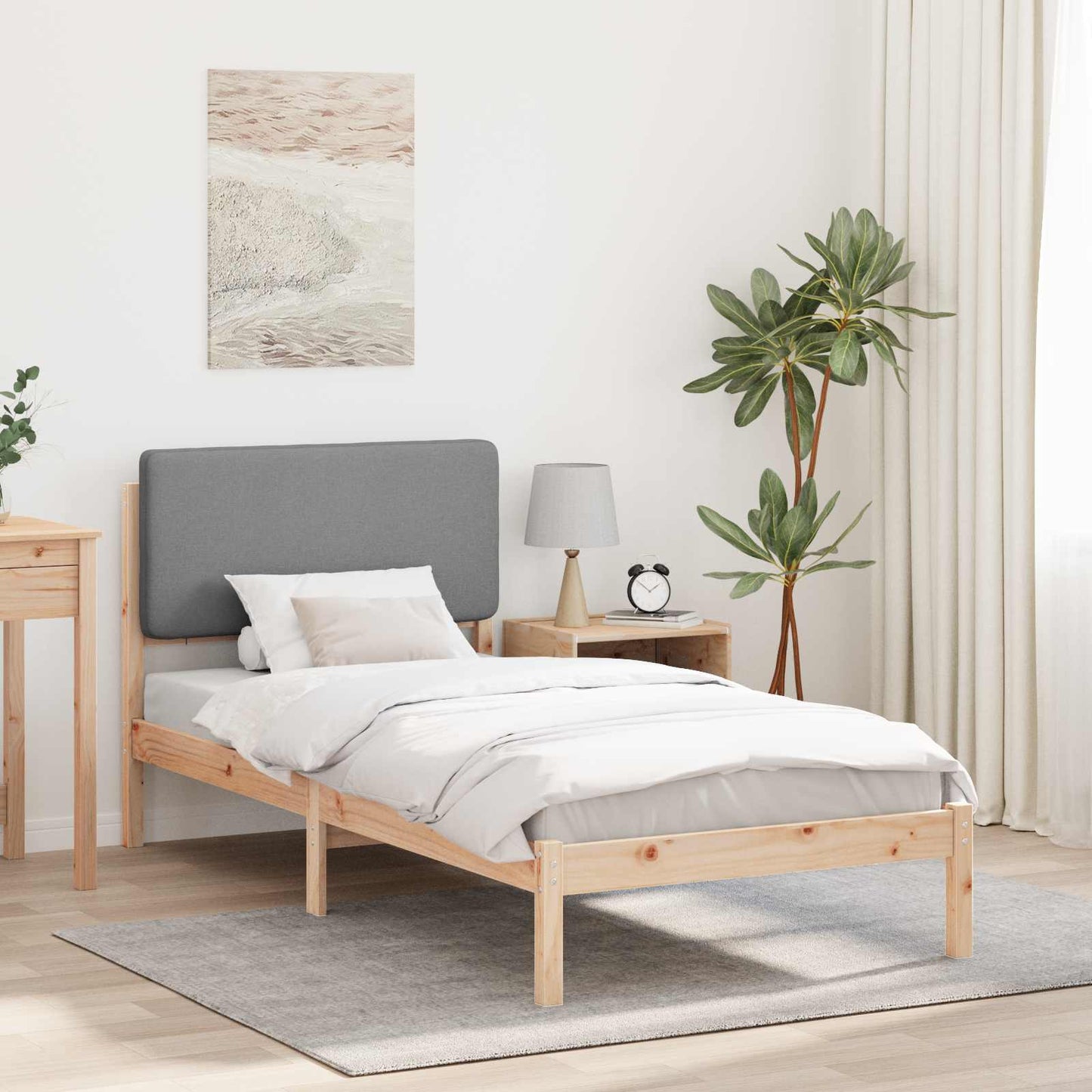 Letto con Testiera Rivestita Grigio chiaro 90 x 190 cm
