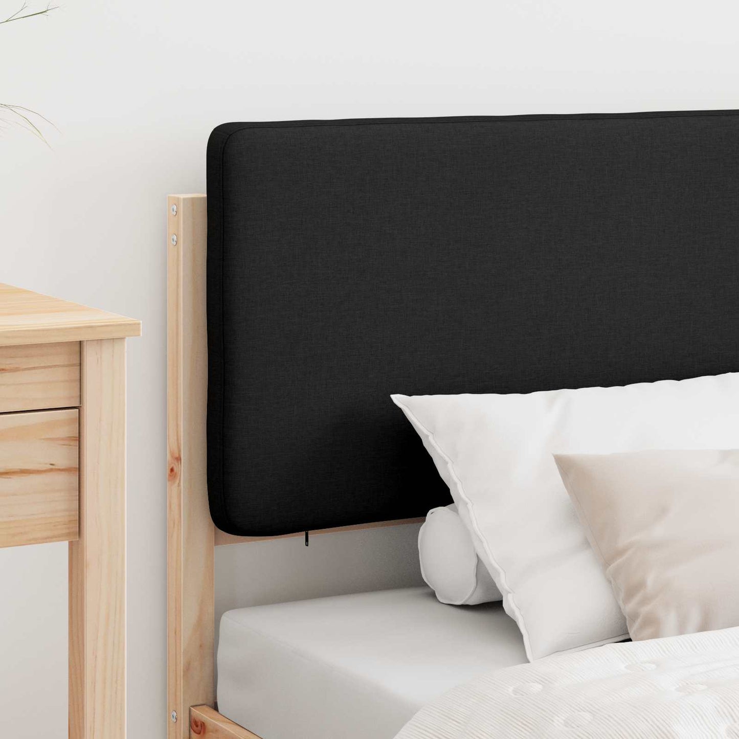 Letto con Testiera Rivestita Nero 90 x 190 cm Pino massello