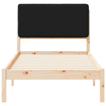 Letto con Testiera Rivestita Nero 90 x 190 cm Pino massello