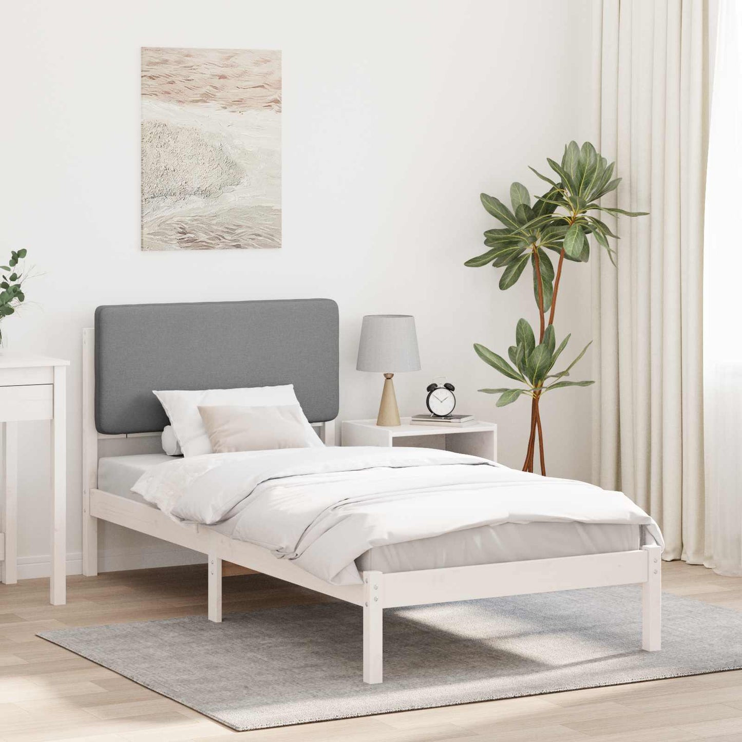 Letto con Testiera Rivestita Grigio chiaro 75 x 190 cm
