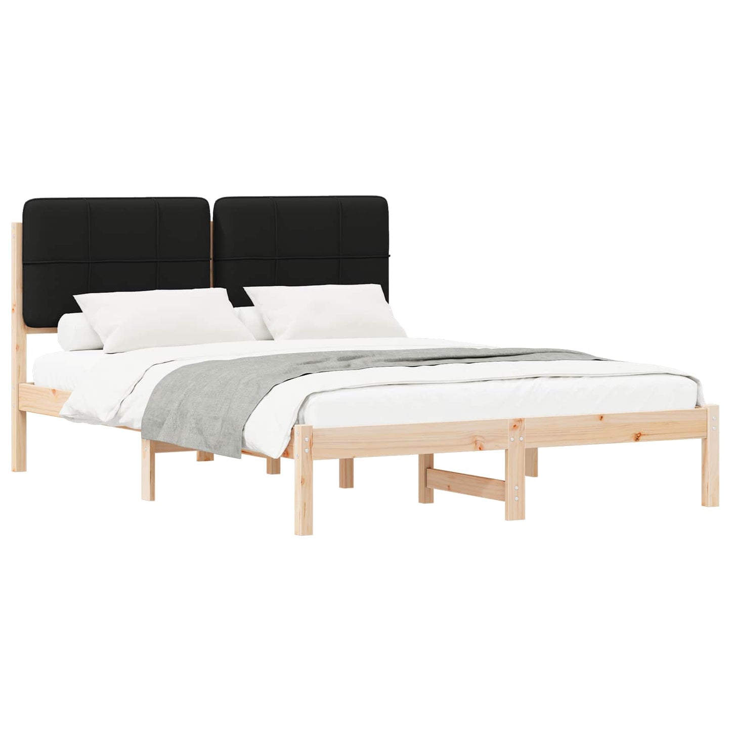 Letto con Testiera Rivestita Nero 150 x 200 cm Pino massello